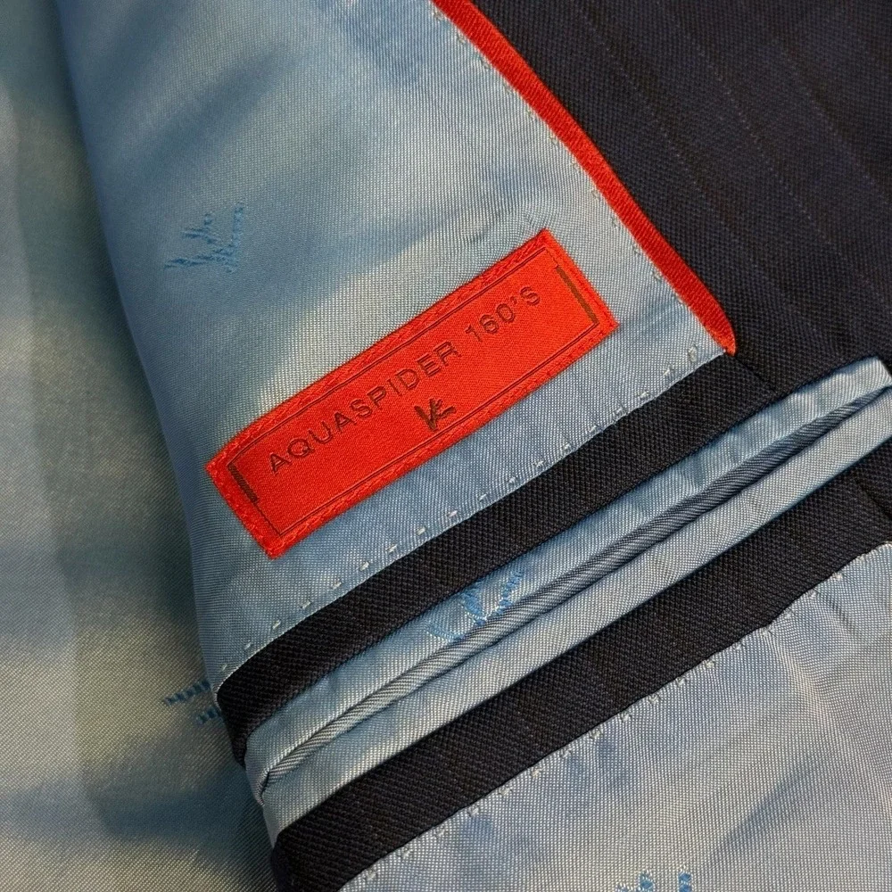 Isaia Napoli Men Blue Pinstripe 160's Aquaspider Wool‎ Suit 52 IT 42 US 8R